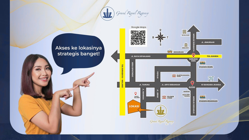 Lokasi perumahan Grand Royal Regency di Taman, Sidoarjo - Akses dekat tol, bandara Juanda, mall, dan sekolah