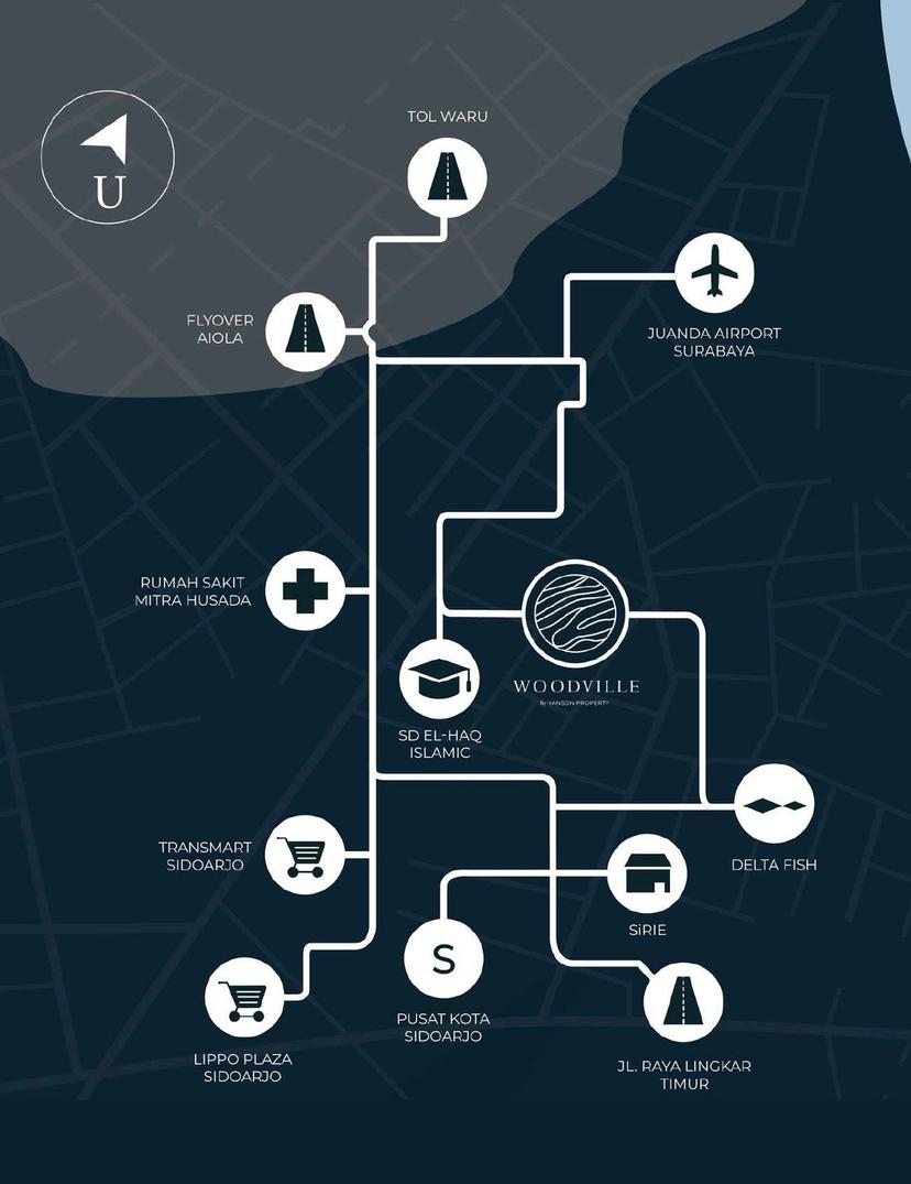 Lokasi perumahan Woodville Residence di Buduran, Sidoarjo - Akses dekat tol, bandara Juanda, mall, dan sekolah