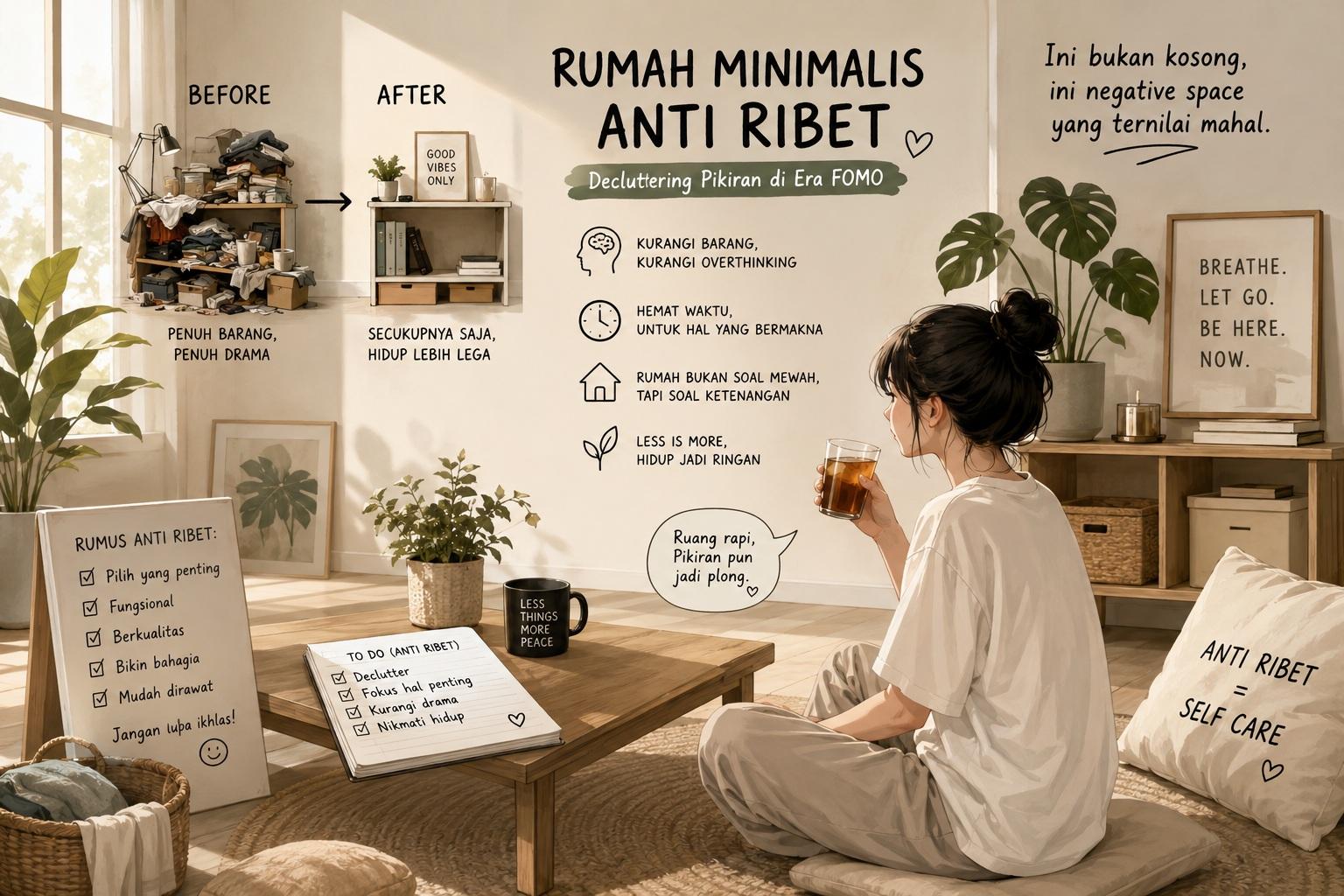 Thumbnail artikel Rumah Minimalis dan Konsep Anti Ribet: Decluttering Pikiran di Era FOMO - Berita & Artikel Rumah Sidoarjo