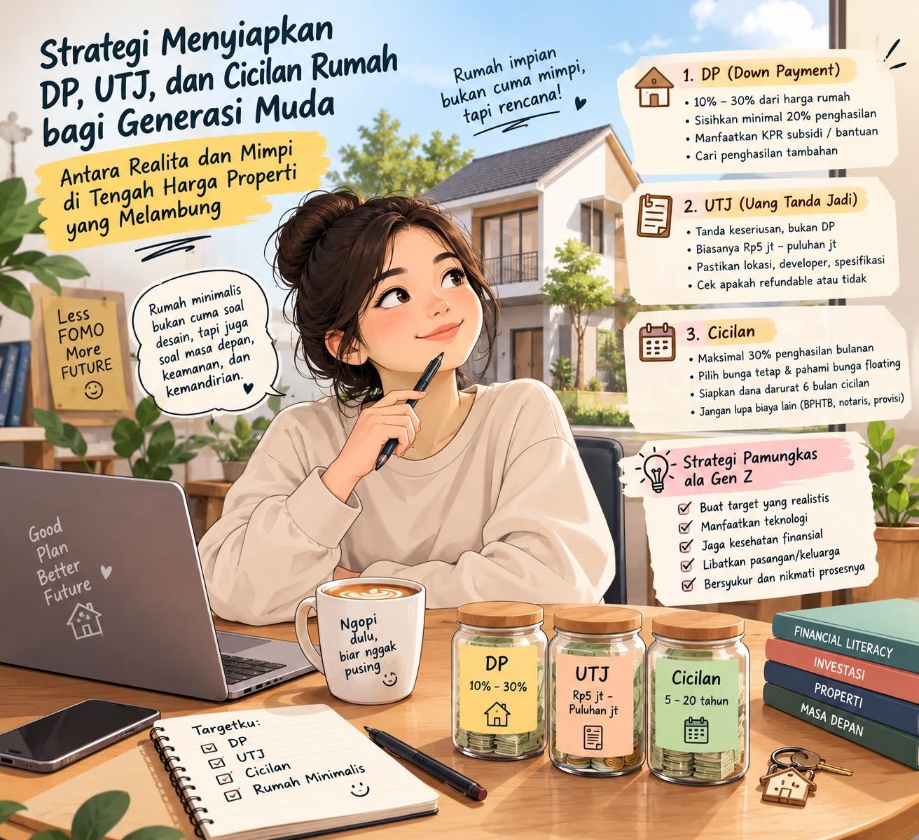 Thumbnail artikel Strategi Menyiapkan DP, UTJ, dan Cicilan Rumah bagi Generasi Muda: Antara Realita dan Mimpi di Tengah Harga Properti yang Melambung - Berita & Artikel Rumah Sidoarjo