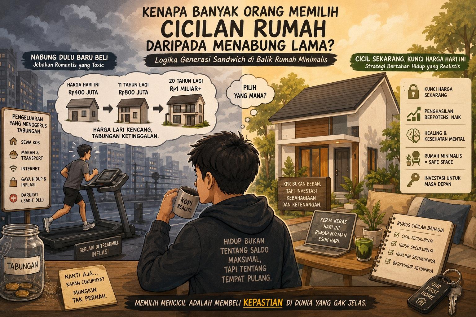 Thumbnail artikel Kenapa Banyak Orang Memilih Cicilan Rumah daripada Menabung Lama: Logika Generasi Sandwich di Balik Rumah Minimalis - Berita & Artikel Rumah Sidoarjo